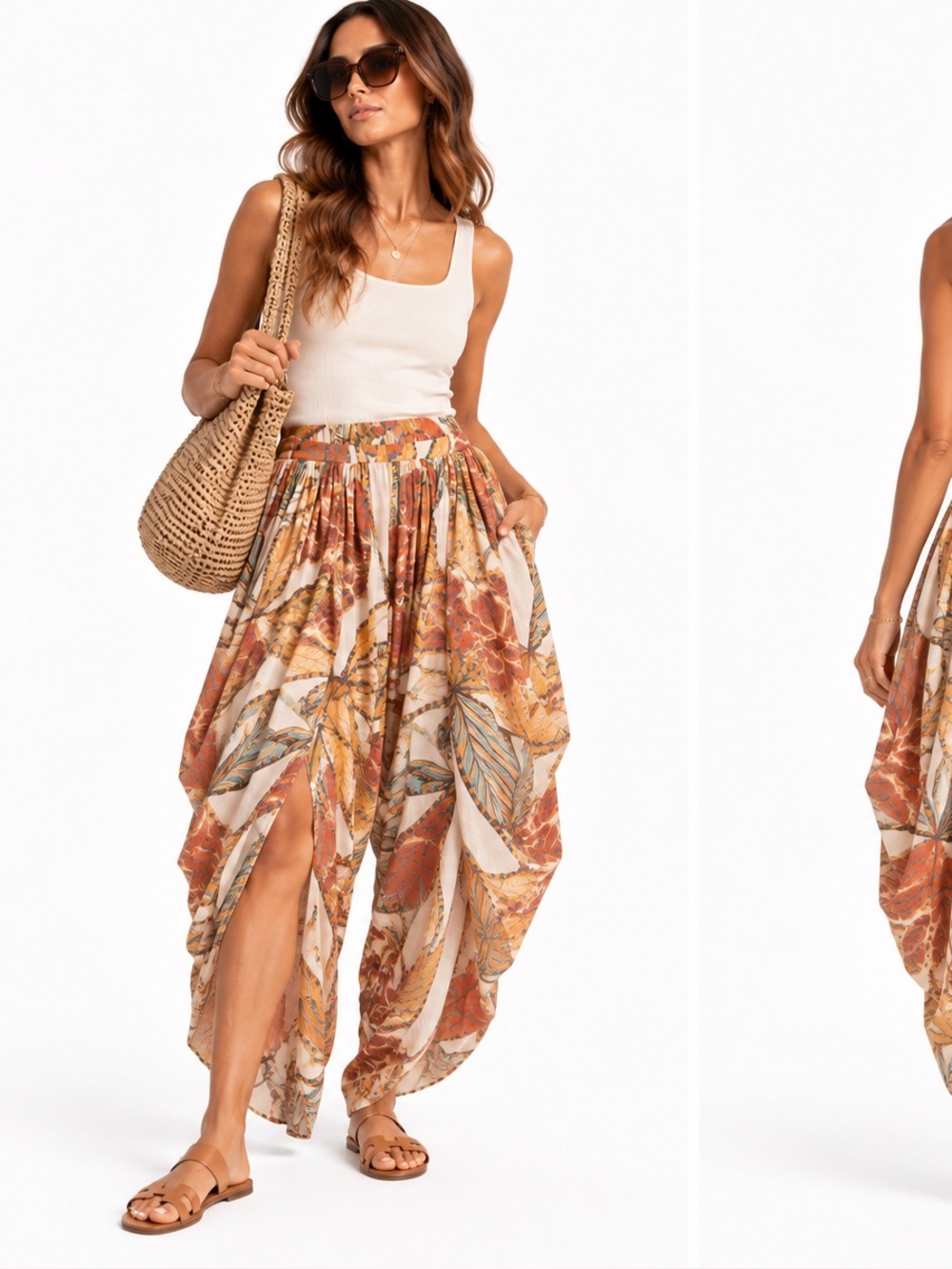 Ritu Kumar Rust and Cream Printed Wide Leg Harem Pants